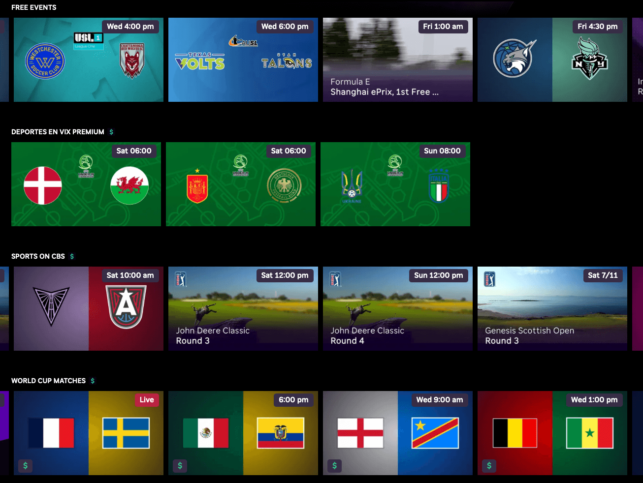 Roku's Sports Zone showing a grid of sports event tiles, each represented by generic team logos and event box art sourced from Gracenote.