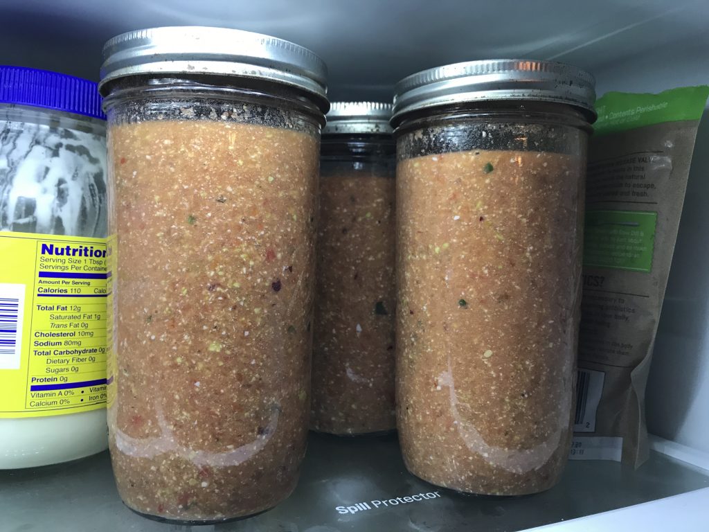 Gazpacho in vertical mason jars